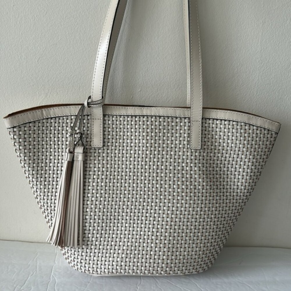 Patricia Nash Marconia Tote Woven Leather Latte Dark White Handbag - Picture 16 of 16